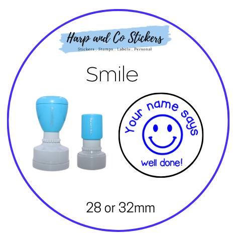 28 or 32mm Personalised Round Stamp - *Smile* - Great for the classroom!