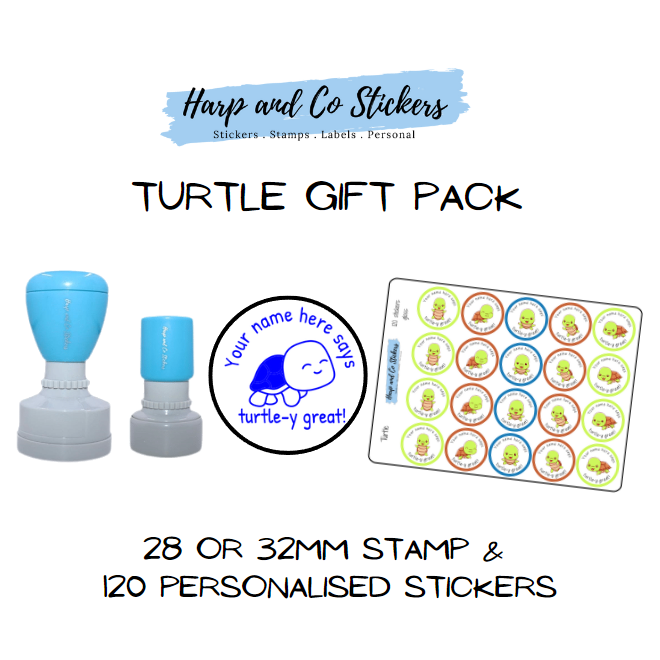 Gift Pack 28 or 32mm Stamp + 120 Stickers - Turtle