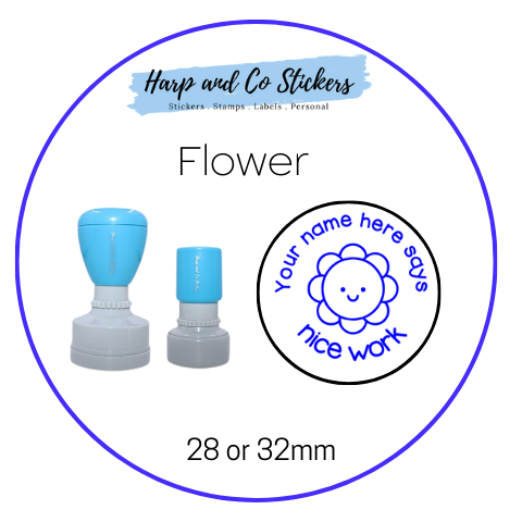 28 or 32mm Personalised Round Stamp - *Flower* - Great for the classroom!