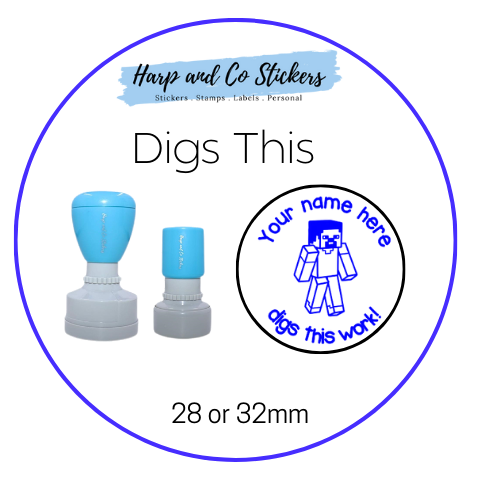 28 or 32mm Personalised Round Stamp - *Digs This* - Great for the classroom!