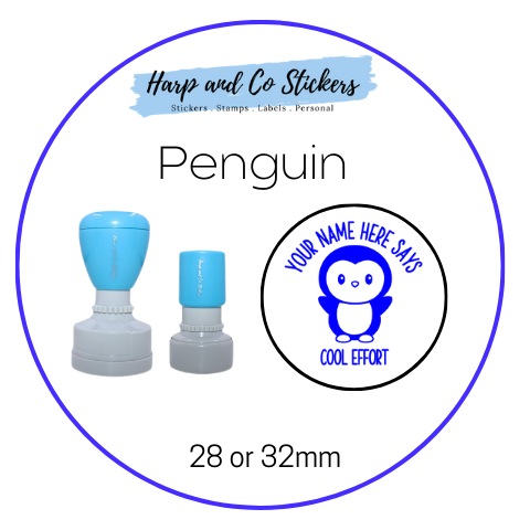 28 or 32mm Personalised Round Stamp - Penguin