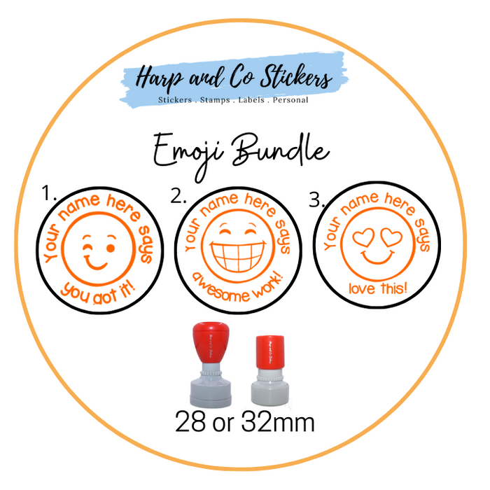 28 or 32mm Personalised Stamp Bundle - 3 Emoji stamps