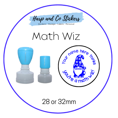 28 or 32mm Personalised Round Stamp - Math Wiz