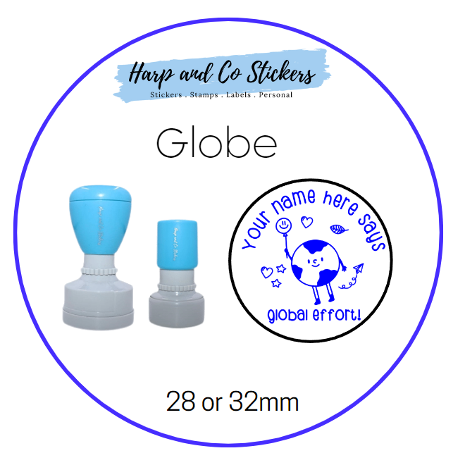 28 or 32mm Personalised Merit Stamp - Globe