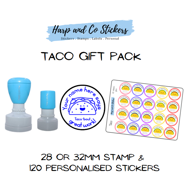 Gift Pack 28 or 32mm Stamp + 120 Stickers - Taco