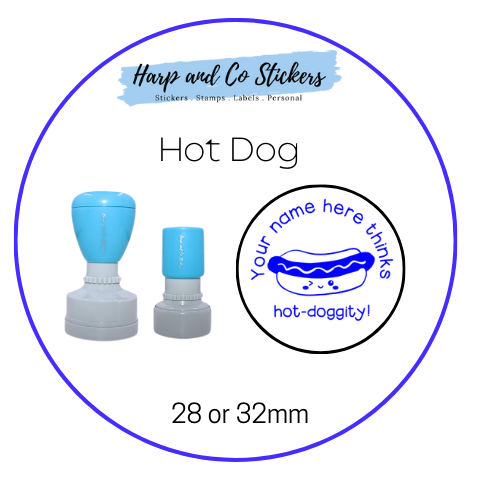 28 or 32mm Personalised Round Stamp - Hot Dog