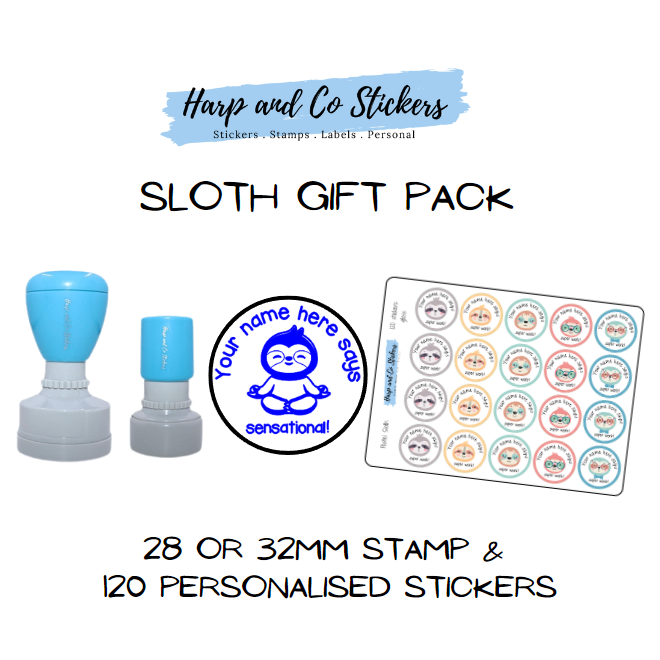 Gift Pack 28 or 32mm Stamp + 120 Stickers - Sloth