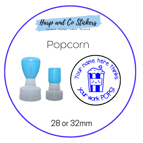 28 or 32mm Personalised Round Stamp - *Popcorn* - Great for the classroom!