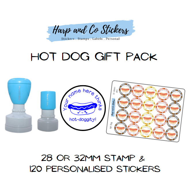 Gift Pack 28 or 32mm Stamp + 120 Stickers - Hot Dog