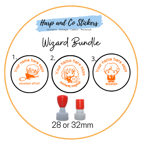 28 or 32mm Personalised Stamp Bundle - 3 Wizard stamps