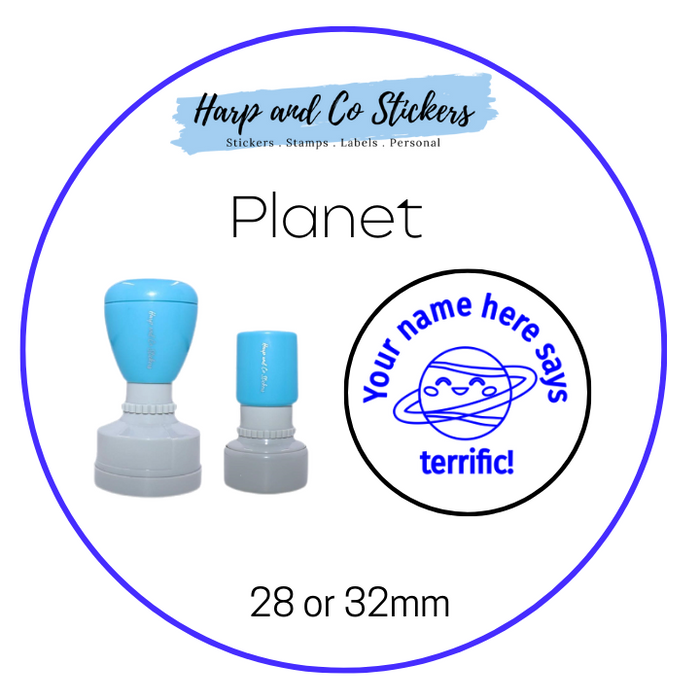 28 or 32mm Personalised Round Stamp - *Planet* - Great for the classroom!