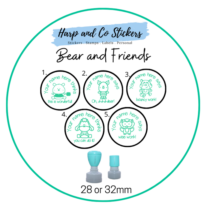 28 or 32mm Personalised Stamp Bundle - 5 Bear and Friends Stamps