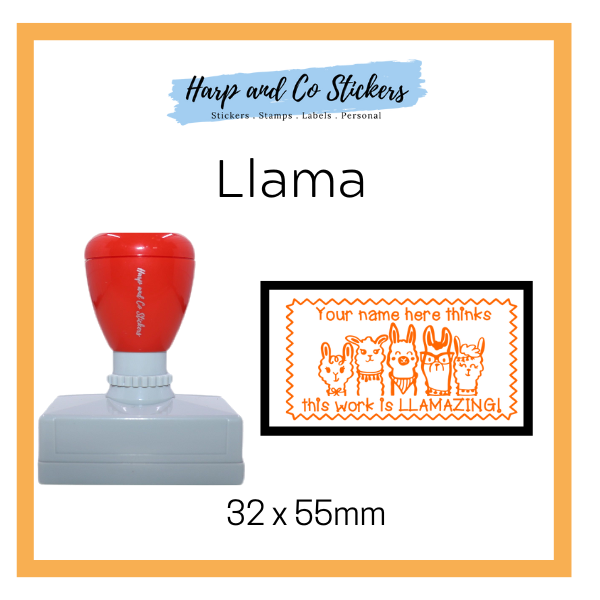 Personalised Rectangle 32 x 55mm stamp - Llama