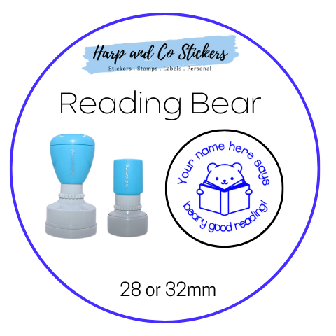 28 or 32mm Personalised Round Stamp - Reading Bear