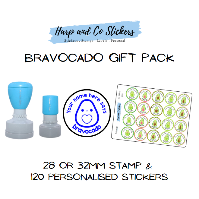 Gift Pack 28 or 32mm Stamp + 120 Stickers - Bravocado