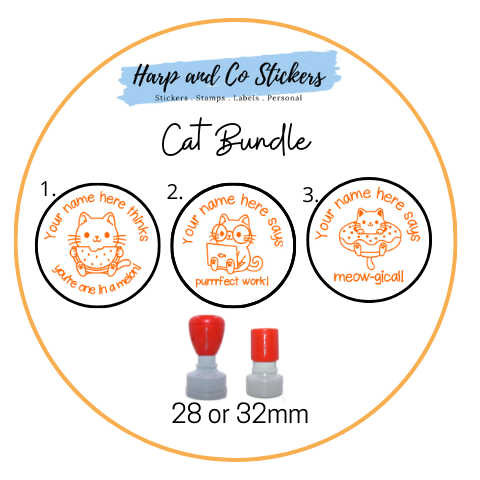 28 or 32mm Personalised Stamp Bundle - 3 Cats Stamps