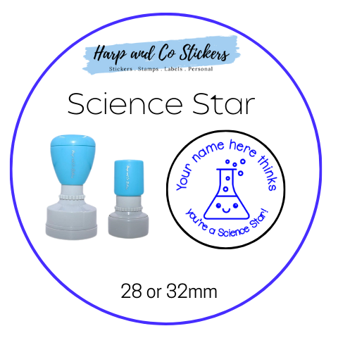 28 or 32mm Personalised Round Stamp - Science Star