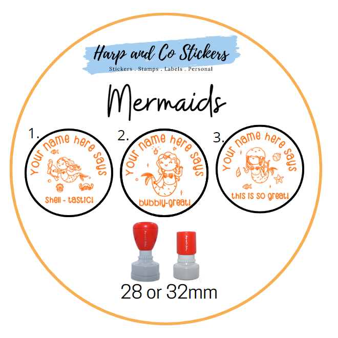 28 or 32mm Personalised Stamp Bundle - 3 Mermaid Stamps