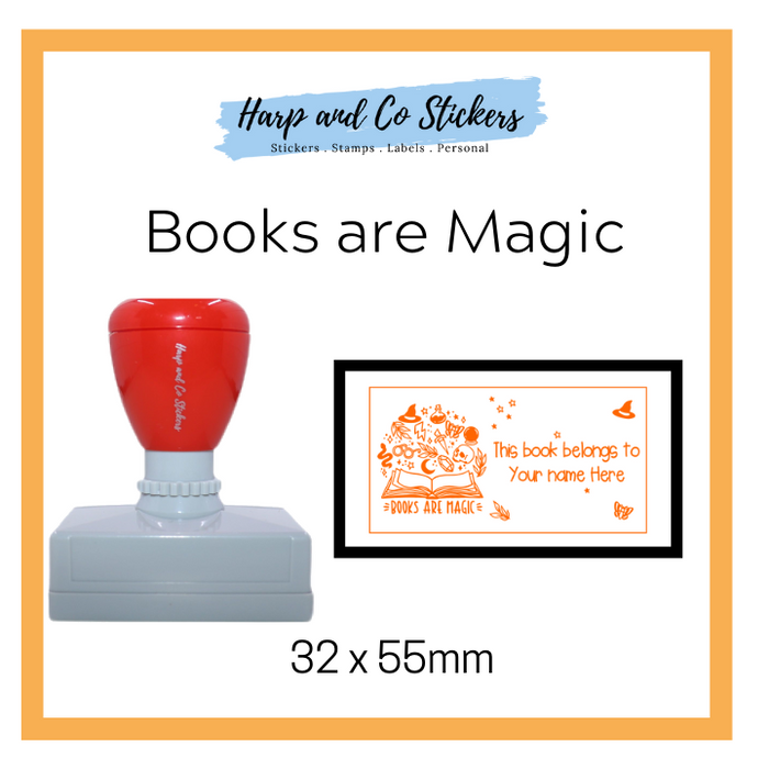 Personalised Rectangle 32 x 55mm stamp - Books are Magic