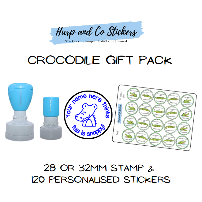 Gift Pack 28 or 32mm Stamp + 120 Stickers - Crocodile