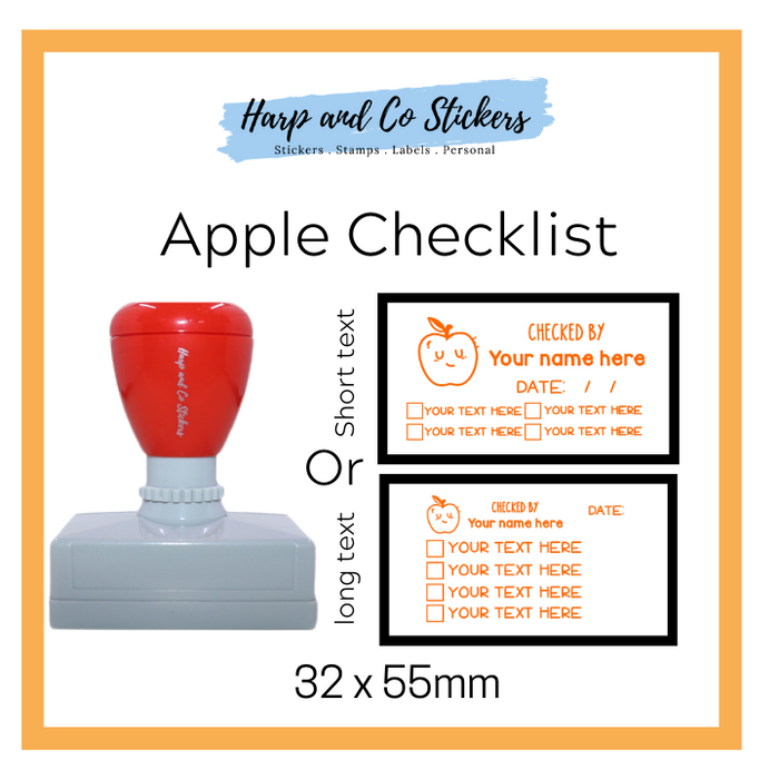 Editable 32 x 55mm - Apple -Personalised Checklist self inking stamp