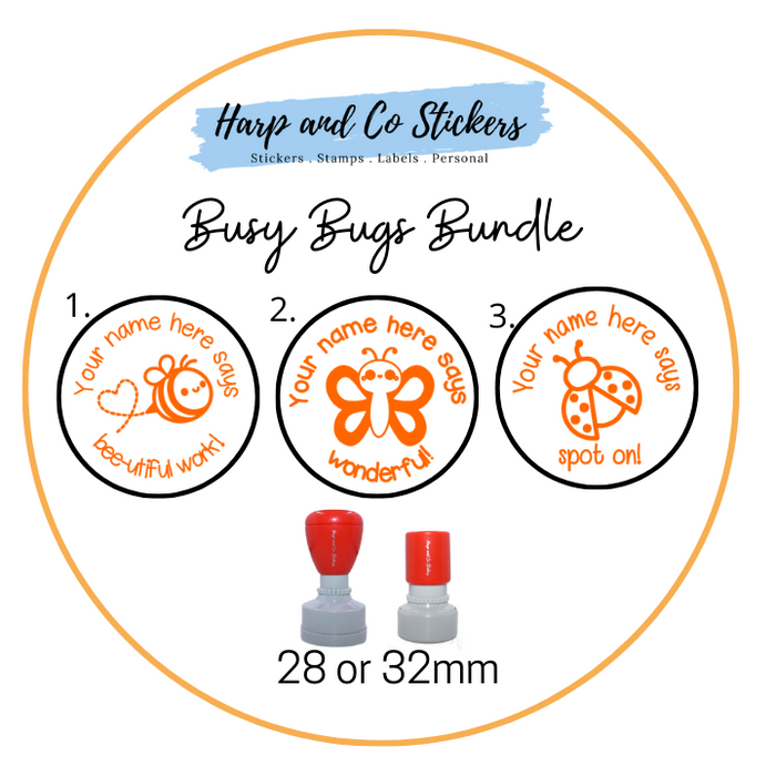 28 or 32mm Personalised Stamp Bundle - 3 Busy Bugs stamps
