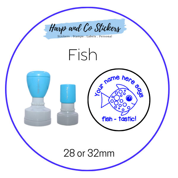 28 or 32mm Personalised Round Stamp - Fish