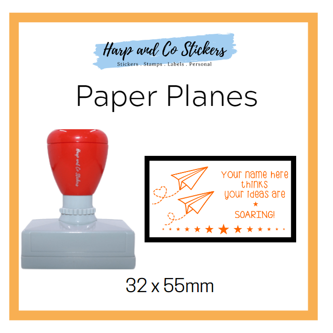 Personalised Rectangle 32 x 55mm stamp - Paper Planes