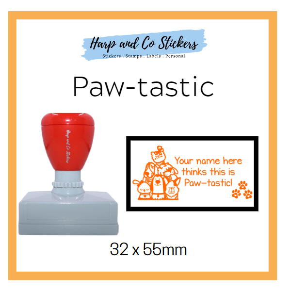 Personalised Rectangle 32 x 55mm stamp - Paw-tastic!