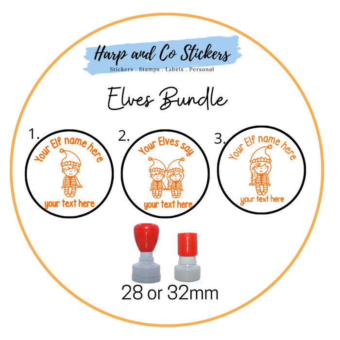 28 or 32mm Personalised Stamp Bundle - 3 Elves Stamps