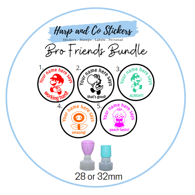 28 or 32mm Personalised Stamp Bundle - 5 Bro and Friends Stamps