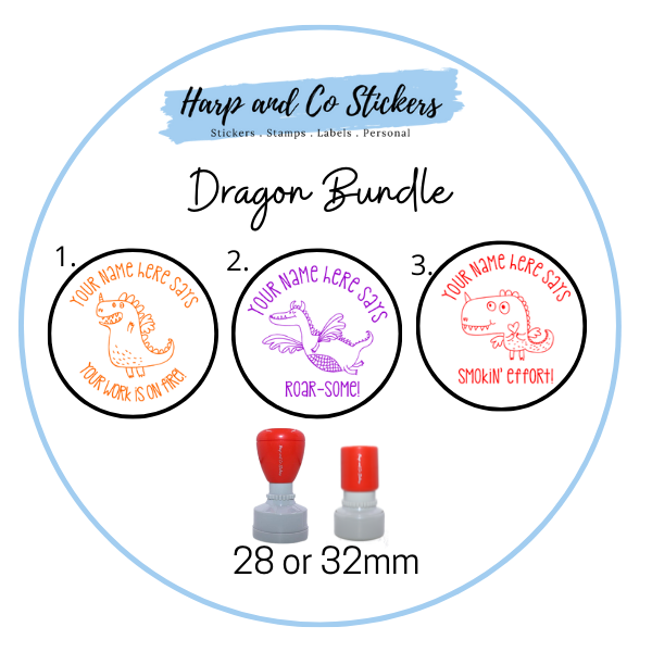 28 or 32mm Personalised Stamp Bundle - 3 Dragons Stamps