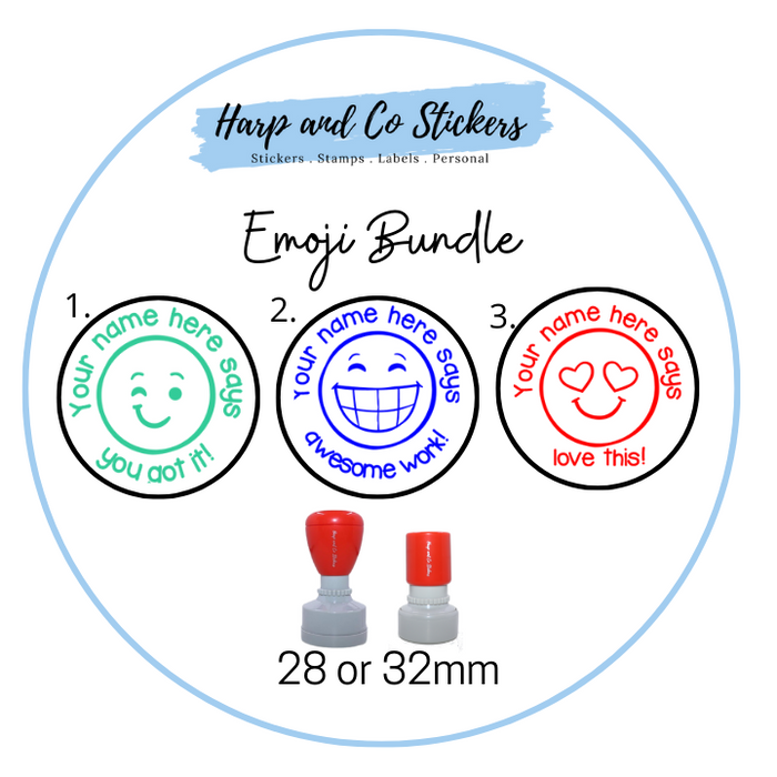 28 or 32mm Personalised Stamp Bundle - 3 Emoji stamps