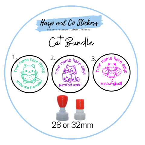 28 or 32mm Personalised Stamp Bundle - 3 Cats Stamps