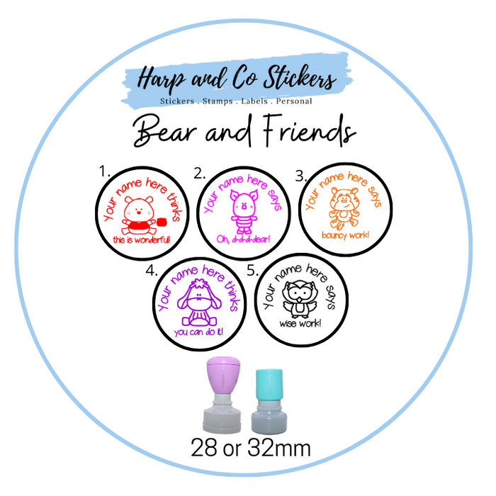 28 or 32mm Personalised Stamp Bundle - 5 Bear and Friends Stamps