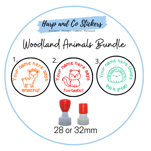 28 or 32mm Personalised Stamp Bundle - 3 Woodland Animals stamps