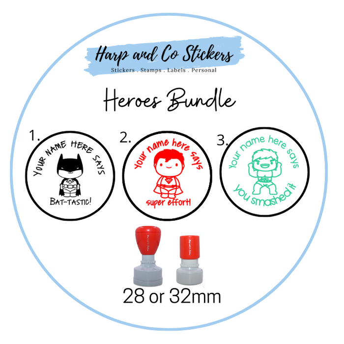 28 or 32mm Personalised Stamp Bundle - 3 Hero stamps