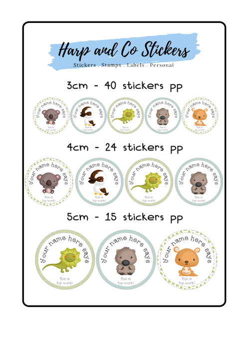 Personalised stickers - Aussie Animals