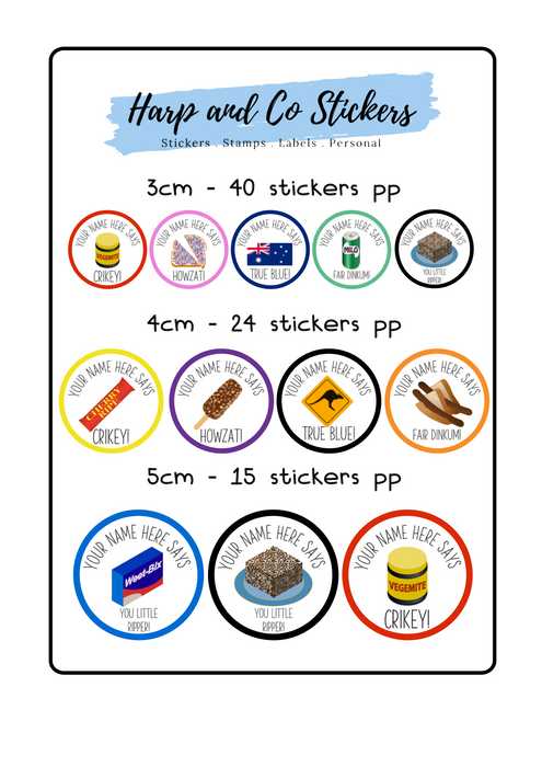 Personalised stickers *Aussie Food*- Teacher/Birthday/Party stickers