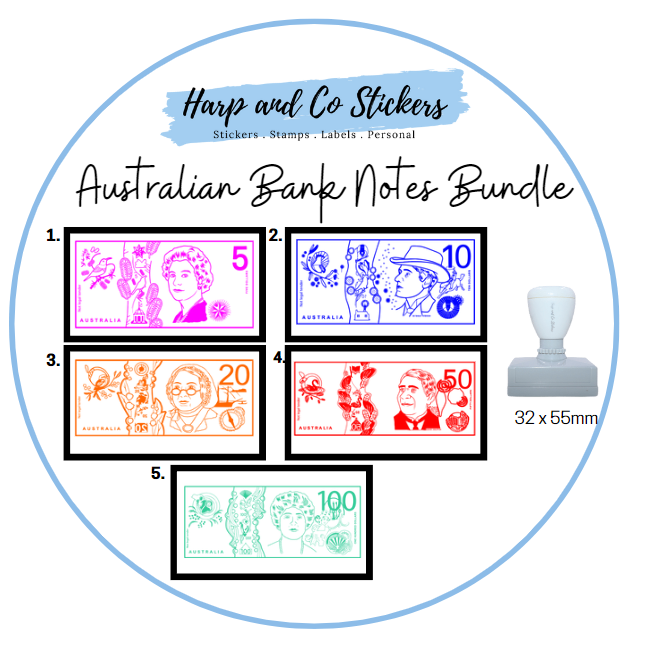 Banknotes Sticker Teacher toolkit - Australian Notes - 5 stamps — Harp & Co Stickers