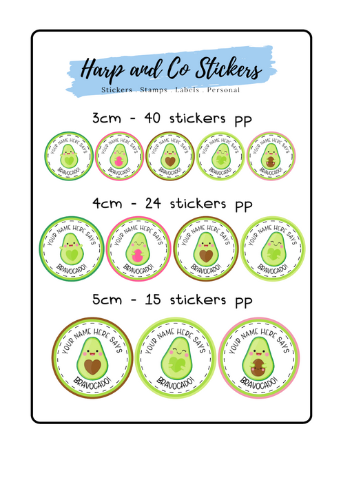 Personalised stickers *Bravocado*- Teacher/Birthday/Party stickers