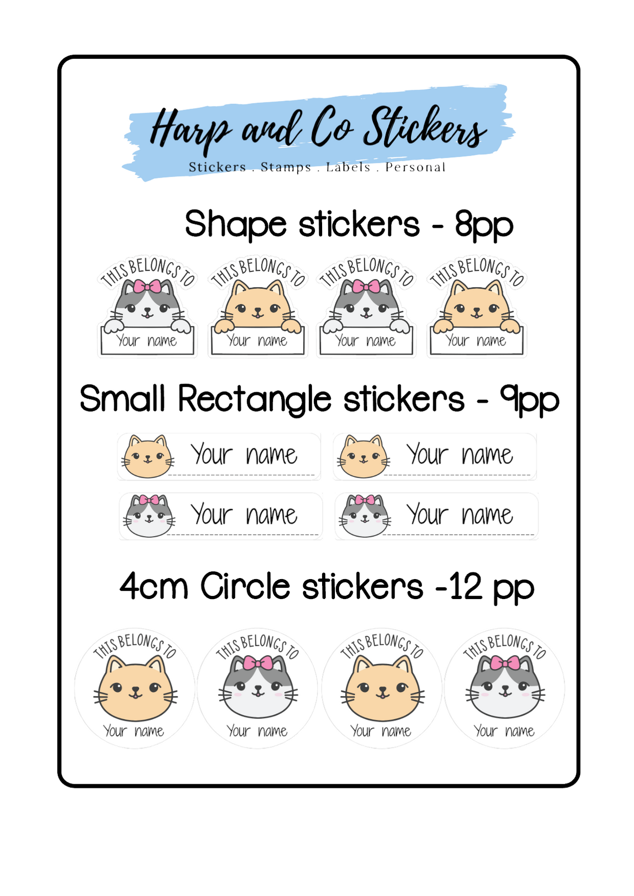 Cat Book Labels — Harp & Co Stickers