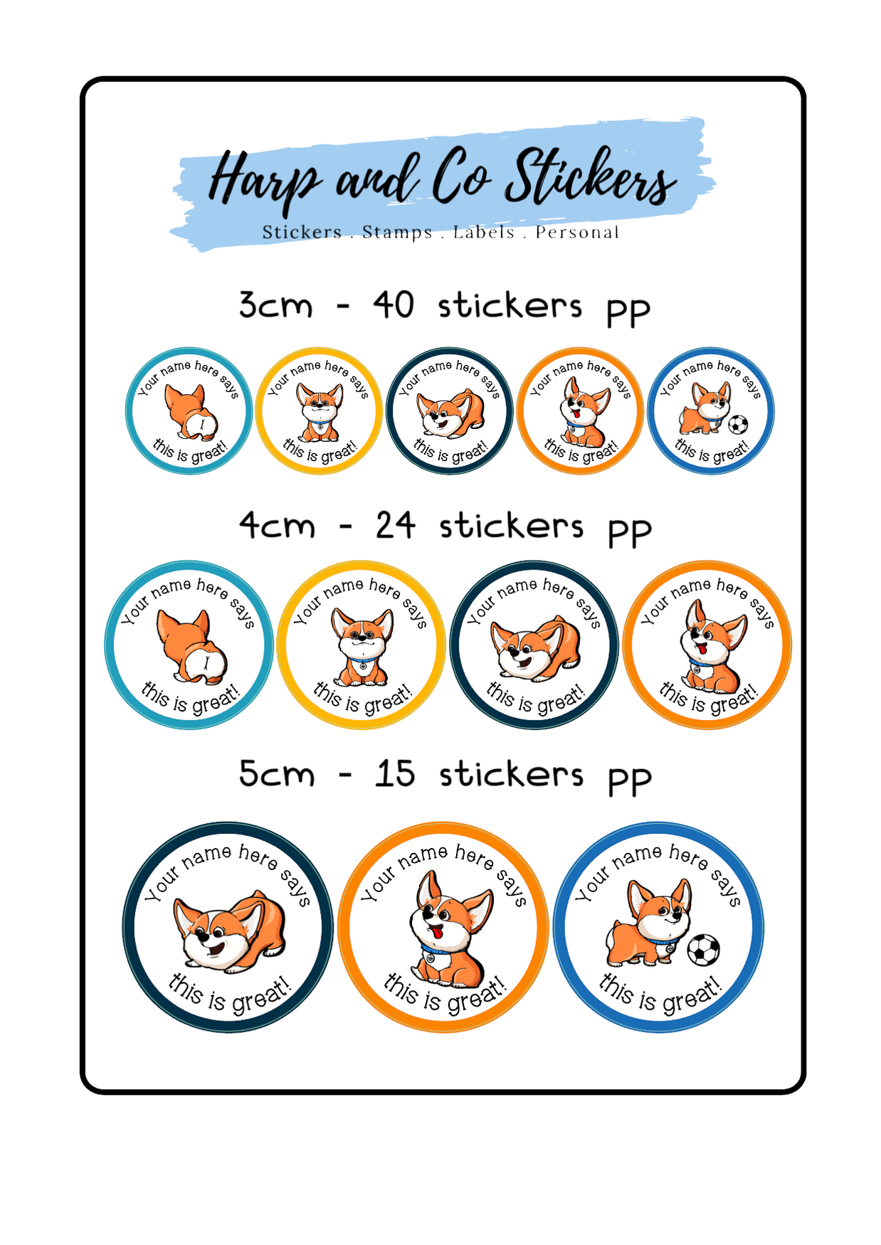 Corgi — Harp & Co Stickers