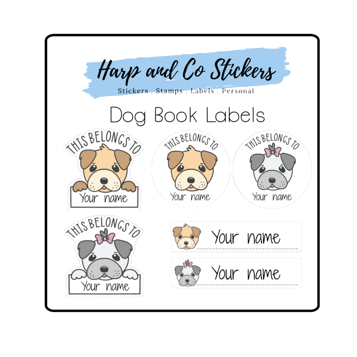 Dog Notebook Label Dog Book Labels — Harp & Co Stickers