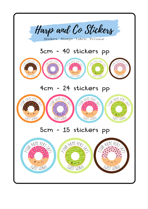 Personalised stickers *Donut - sweet work!*- Teacher/Birthday/Party stickers