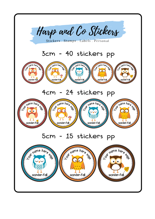 Personalised stickers - Fall Owls