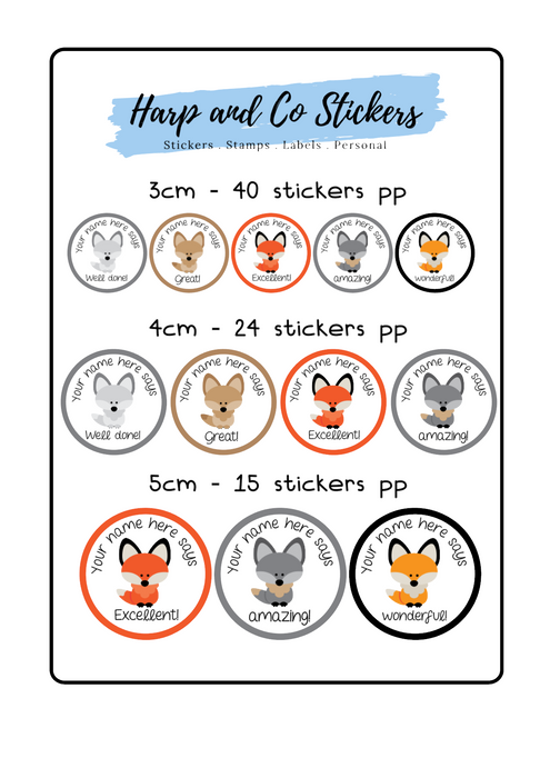 Personalised merit stickers - Fox