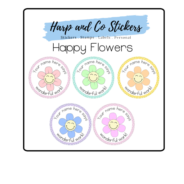 Personalised stickers - Happy Flower