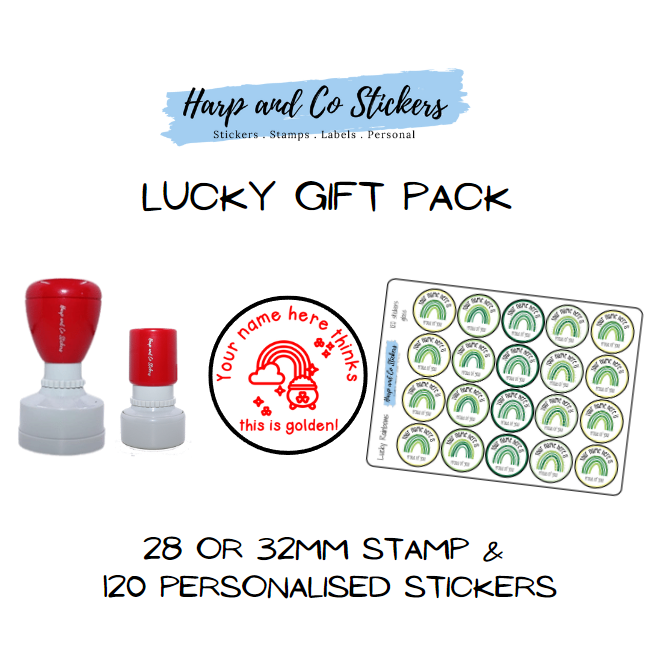 Gift Pack 28 or 32mm Stamp + 120 Stickers - Lucky