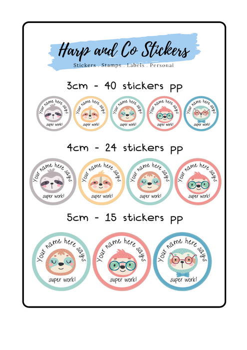Personalised stickers - Pastel Sloths